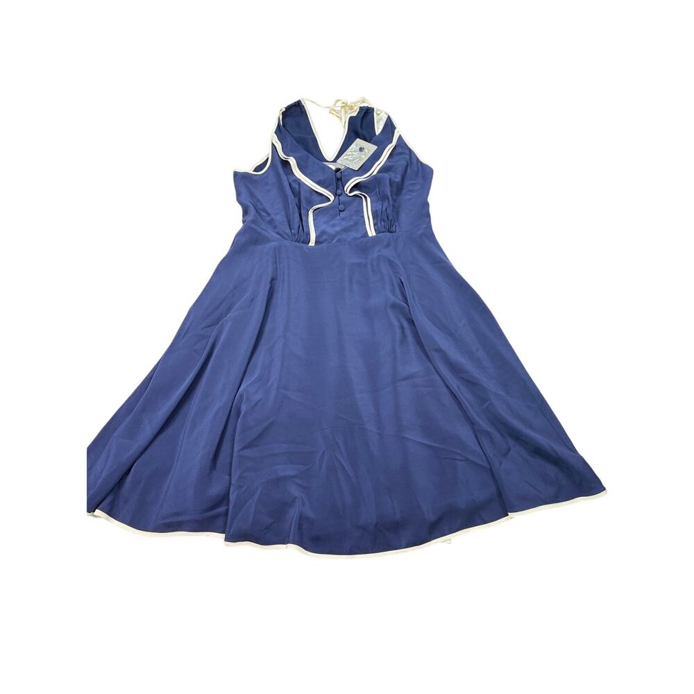 NWT Girls from Savoy retro navy silk dress, cream piping. 1940s look. Size 10